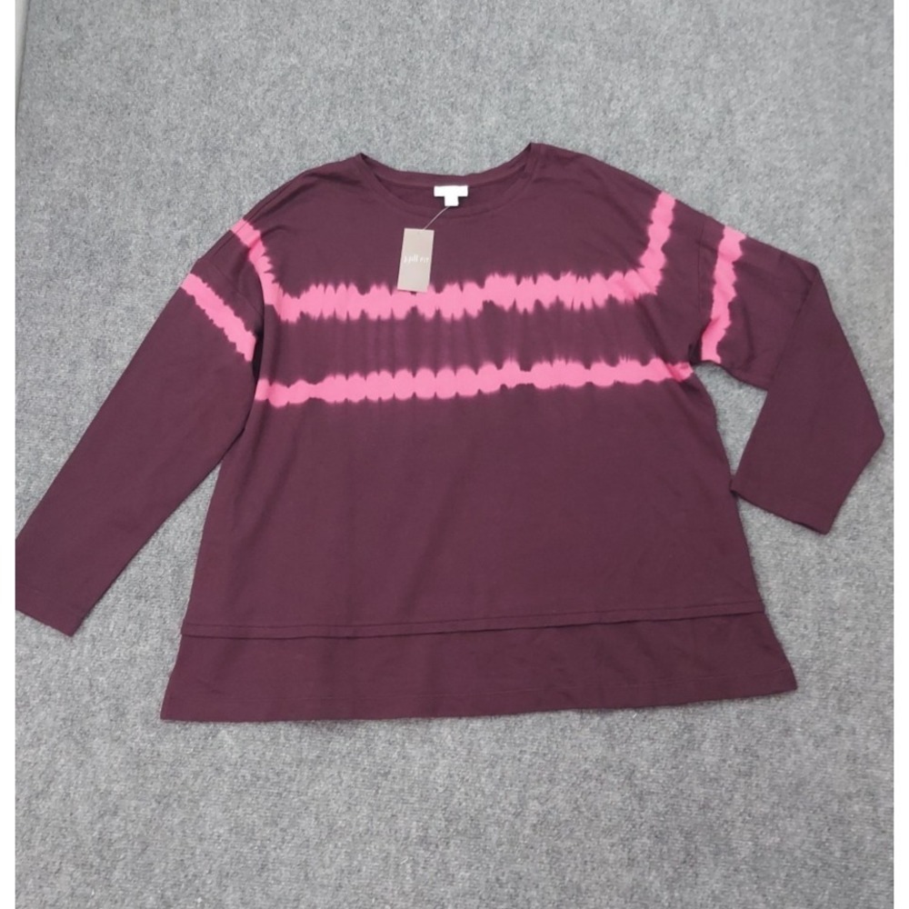 J Jill Fit Sweatshirt Top Women XL Pink Burgundy Tie Dye Pullover Tunic Sweater - Picture 1 of 11